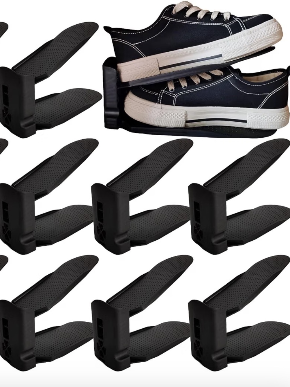 Adjustable Black Shoe Organizer Stackers - Pack of 9